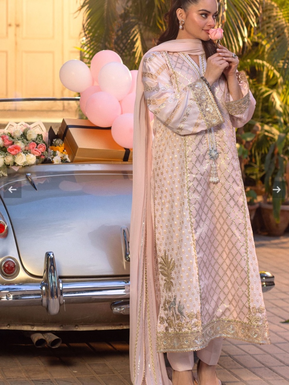 Elegant Light Pink Embroidered Traditional Dress with Gold Accents - Picture 2 of 3